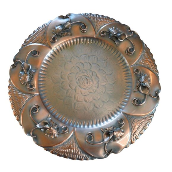 Vintage Mid Century Arts and Crafts Gregorian Copper Calla Lily Wall Charger 18" - Picture 1 of 7